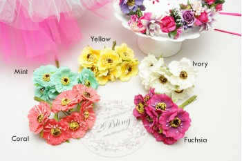 Cherry Blossom Silk artificial flowers v2 on WIRE, 4.5 cm - Pack of 6